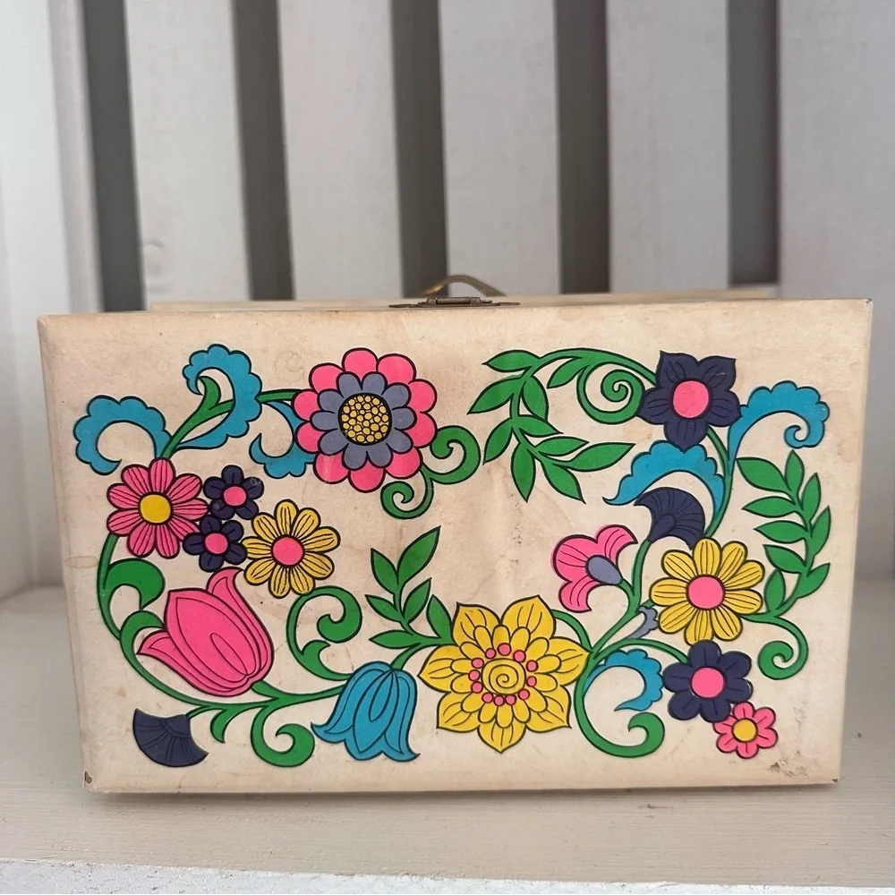 Vintage Japanese Ballerina Music Box Jewelry Box Floral Wood Spinning Dancer